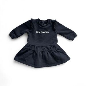 Givenchy Sweatshirt Dress Girls 9M Black Ruffle Shoulder Logo Print Long Sleeve